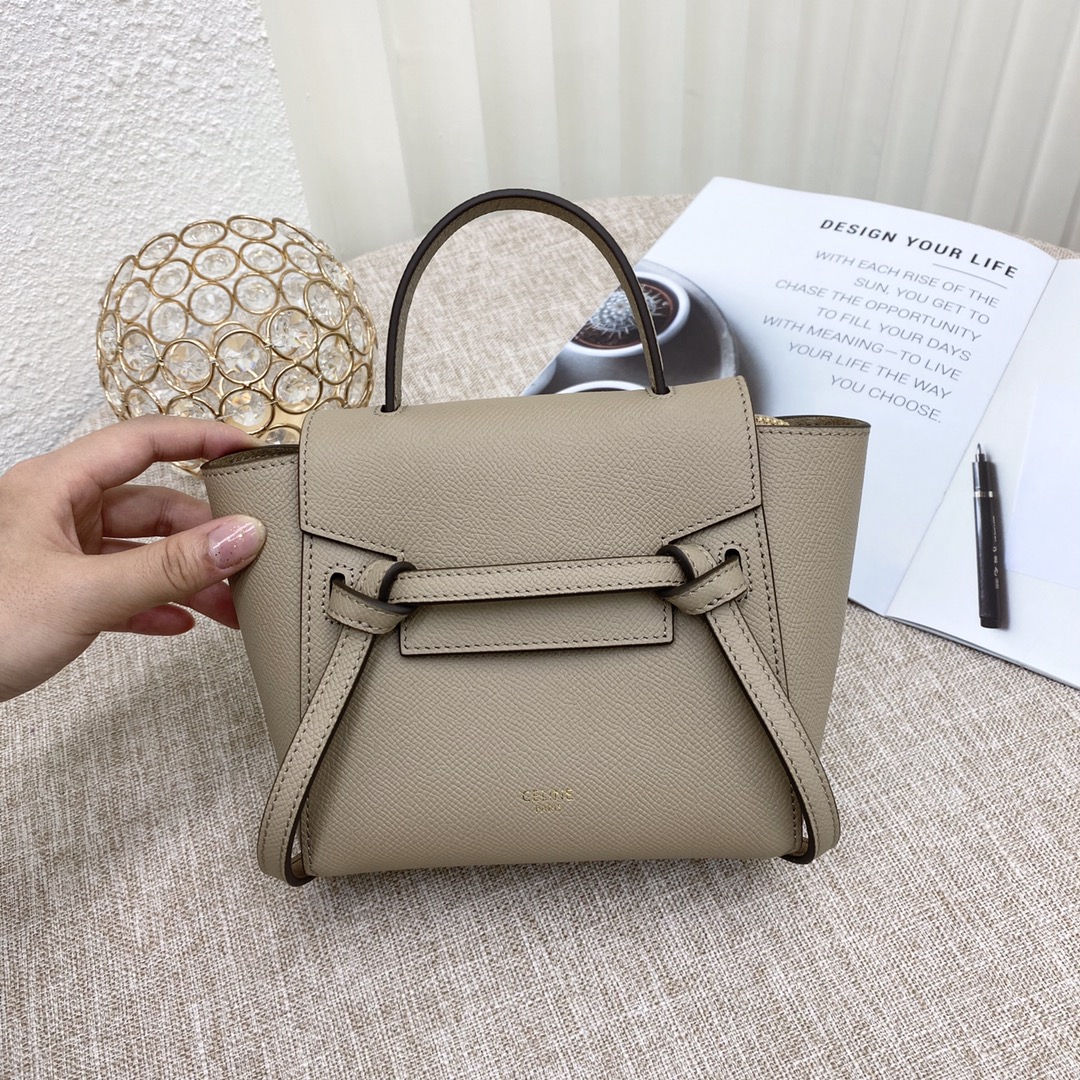 Celine Pico Mini 思琳裸杏手掌纹牛皮手提斜挎女包迷你鲶鱼包16cm 洋洋名品